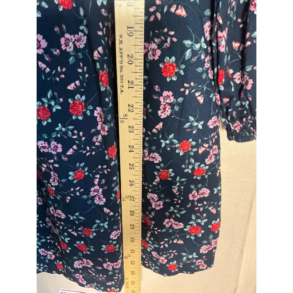 BP Floral Long Sleeve Dress Kids Medium Navy Blue Excellent Smocked Square Neck
